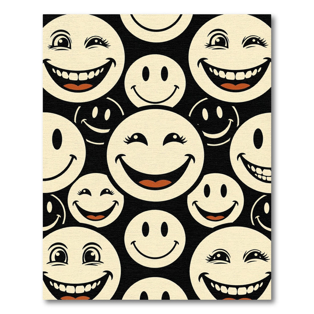 Retro Black and Cream Smiling Faces Rug