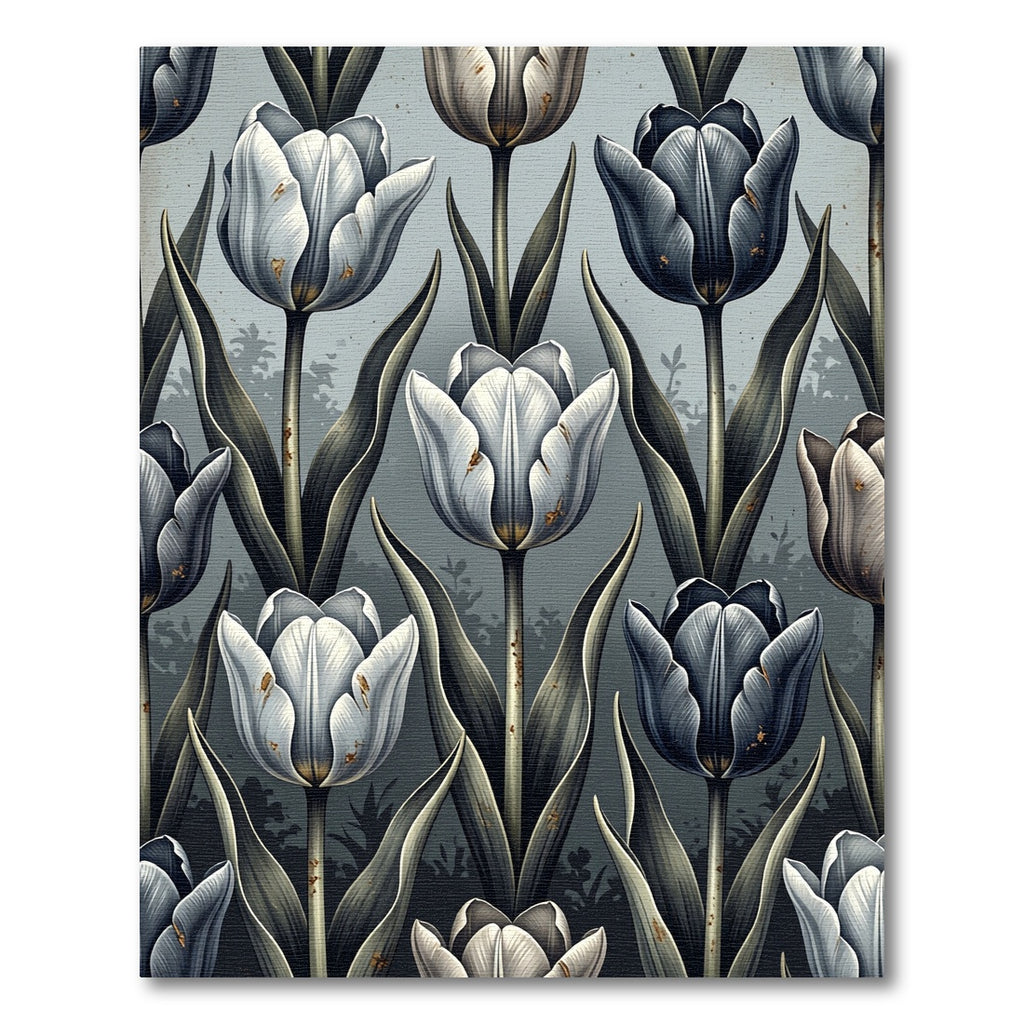Dark Gray White Tulip Floral Arrangement Rug