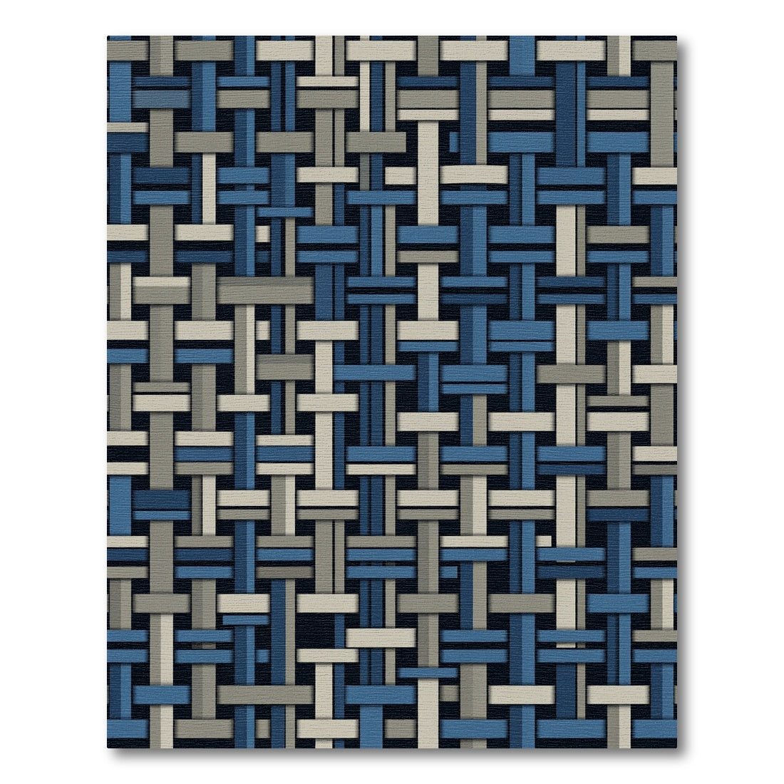 Navy and Beige Woven Grid Texture Rug