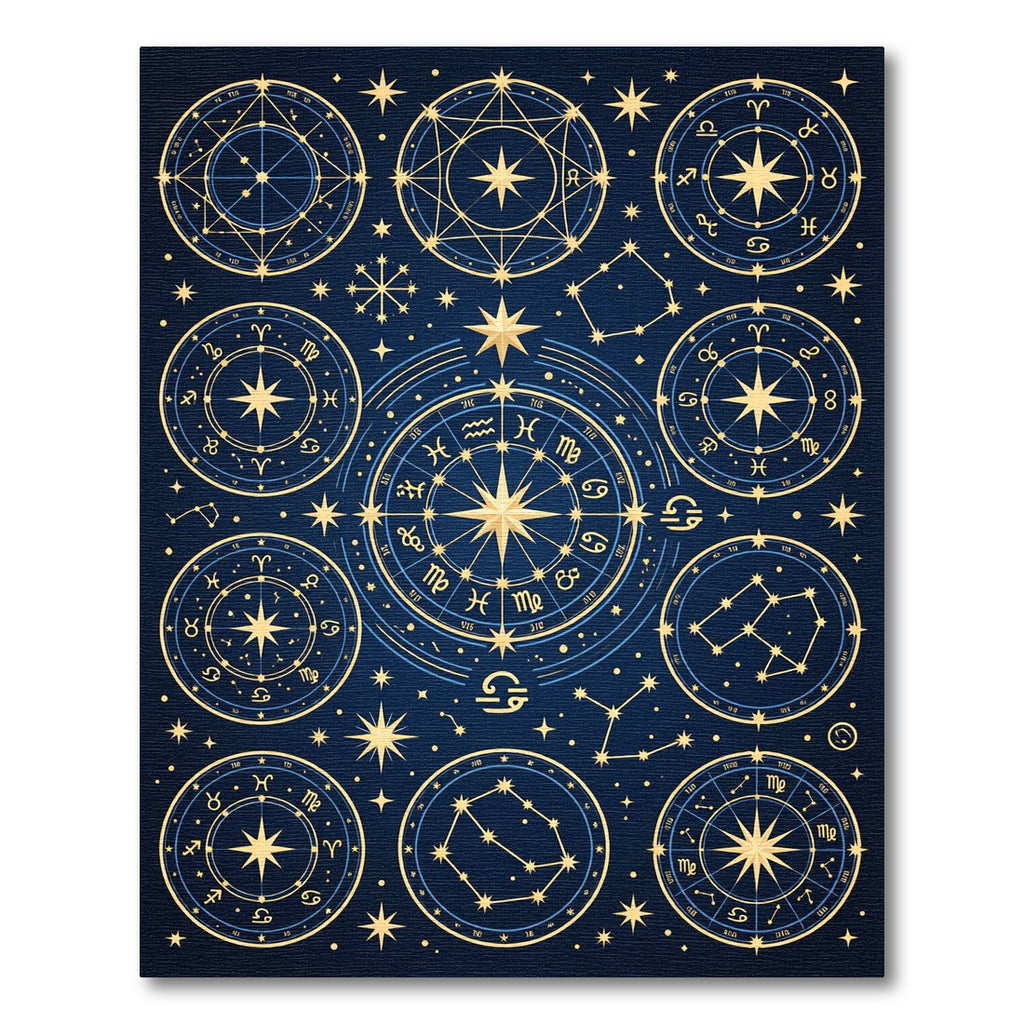 Celestial Zodiac Constellation Navy Gold Rug