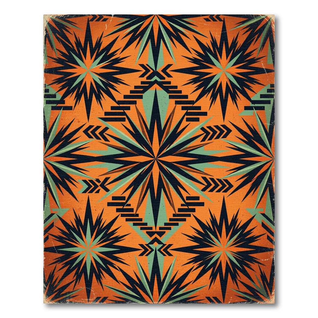 Geometric Sunburst Orange and Teal Rug
