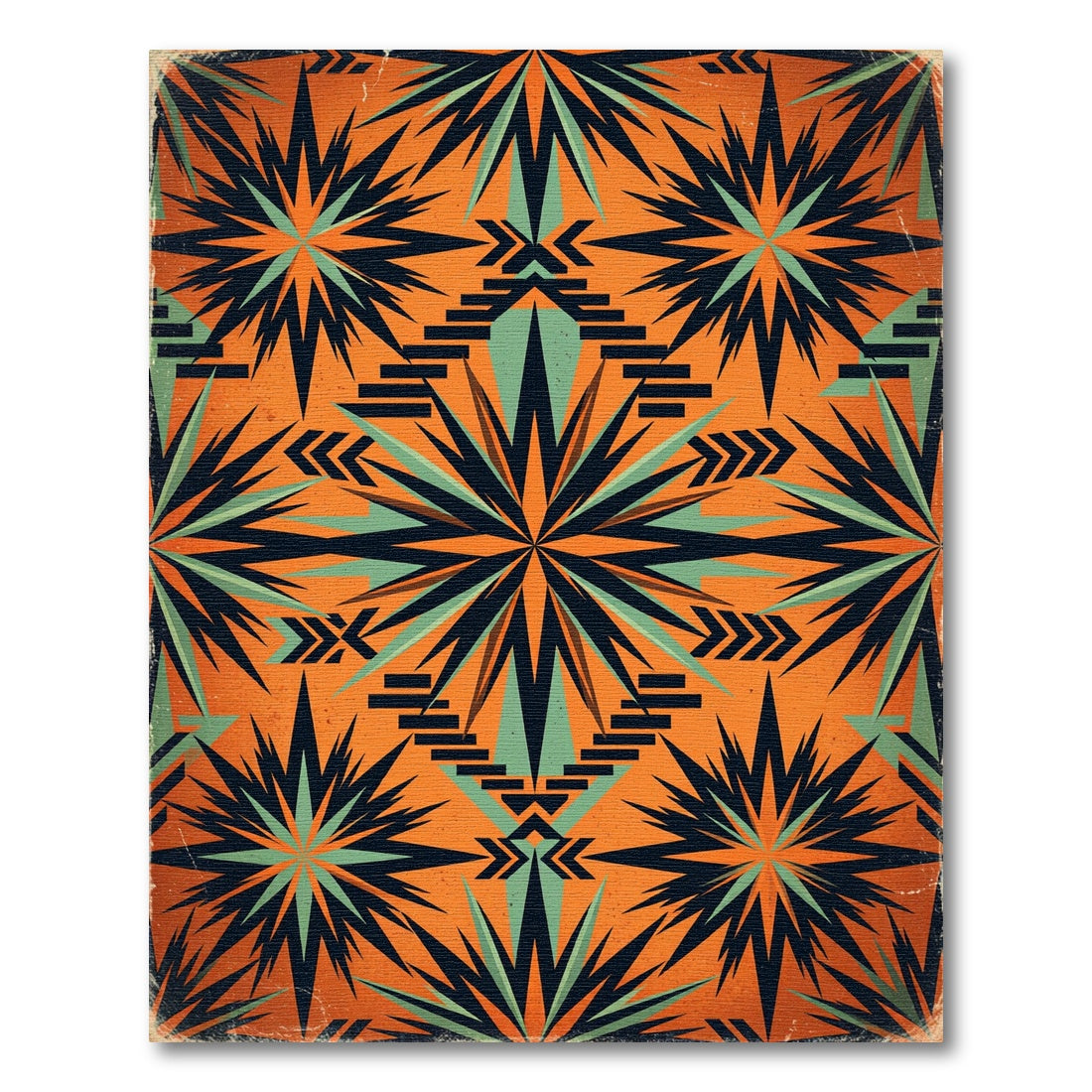 Geometric Sunburst Orange and Teal Rug