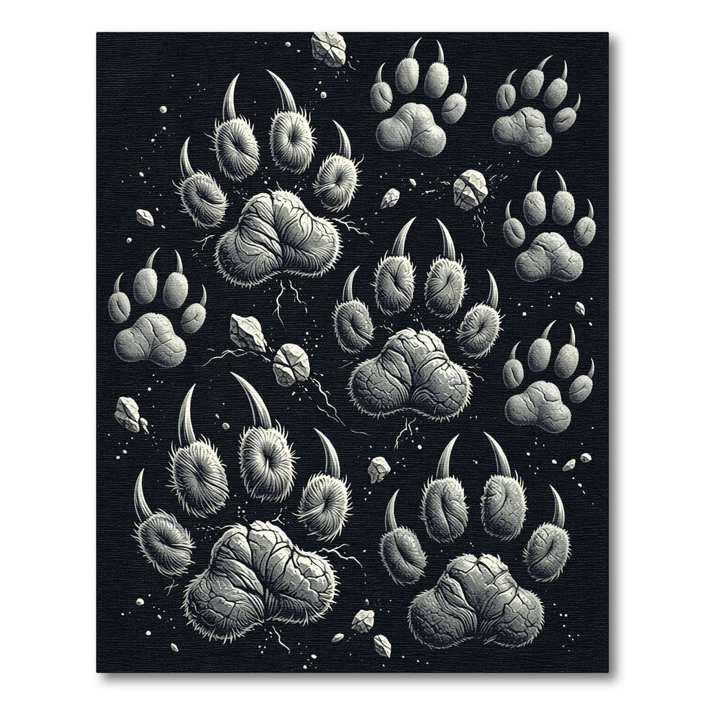 Grayscale Fierce Paw Print Scatter Rug