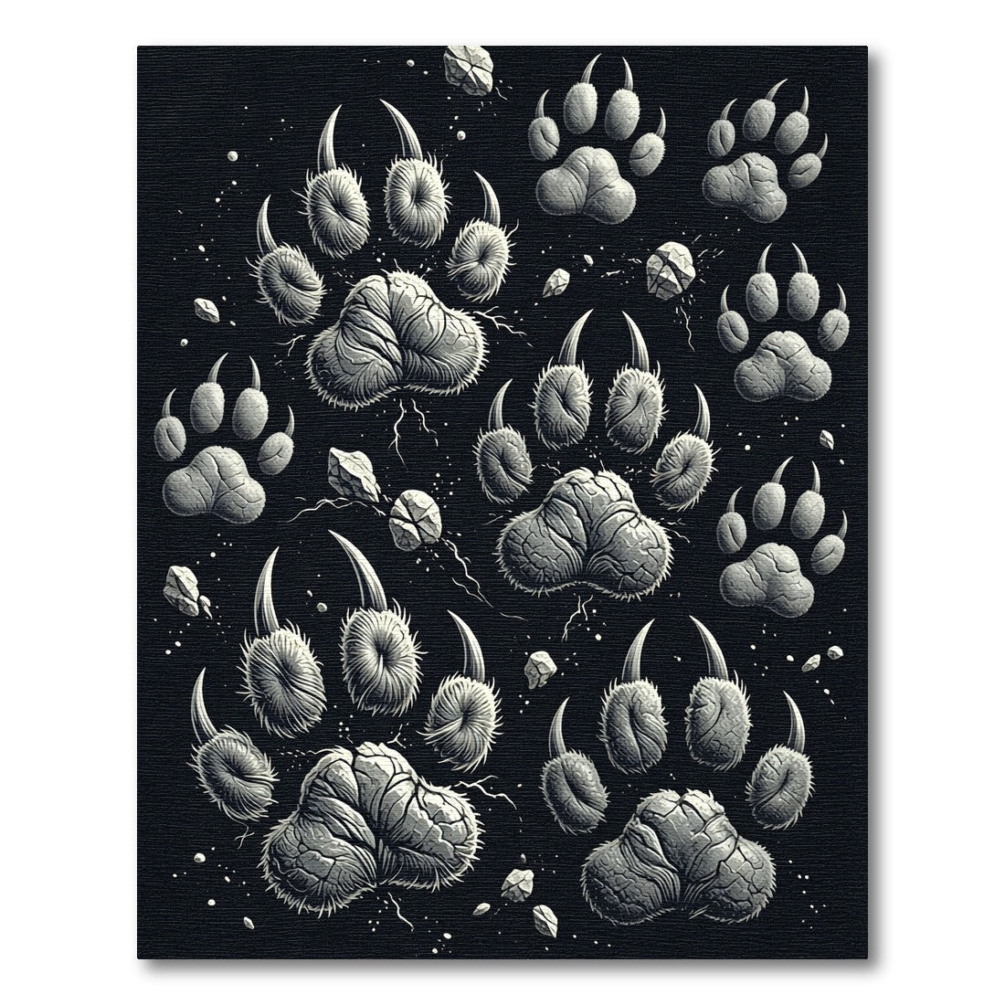 Grayscale Fierce Paw Print Scatter Rug