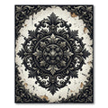 Ornate Black Cream Baroque Floral Medallion Rug