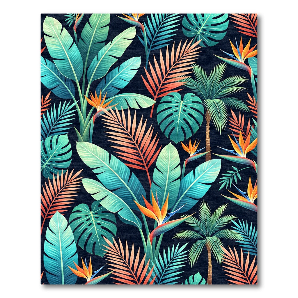 Bold Tropical Leaf and Bird of Paradise Rug