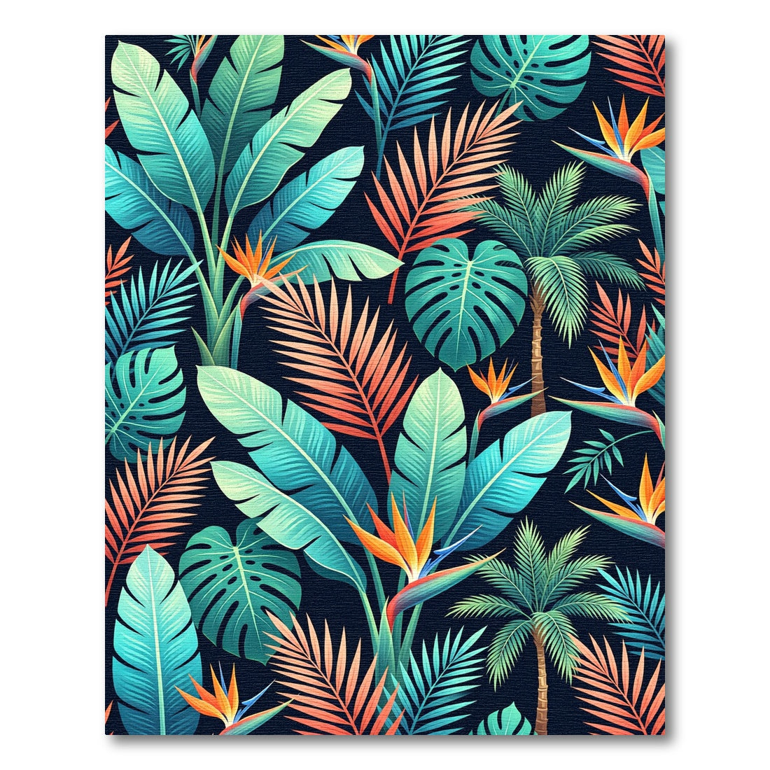 Bold Tropical Leaf and Bird of Paradise Rug