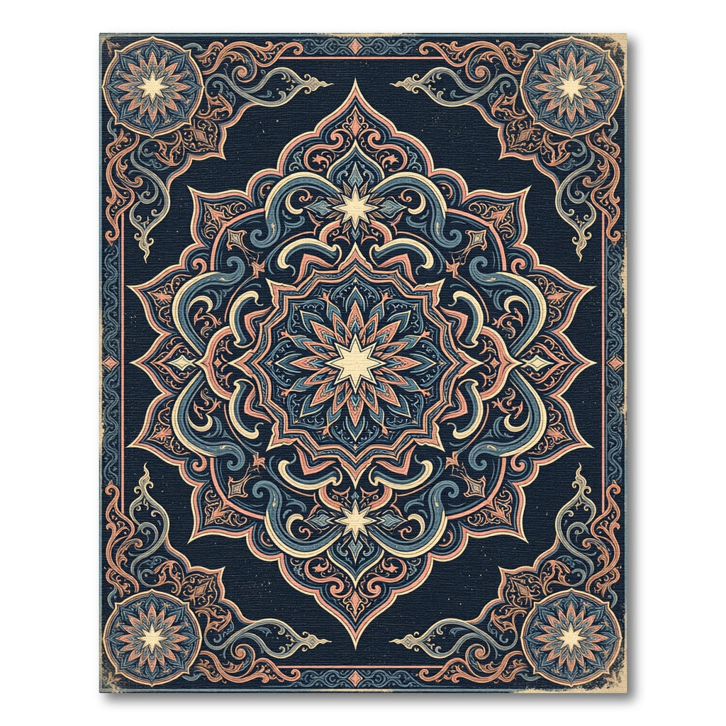 Midnight Blue Floral Star Medallion Rug