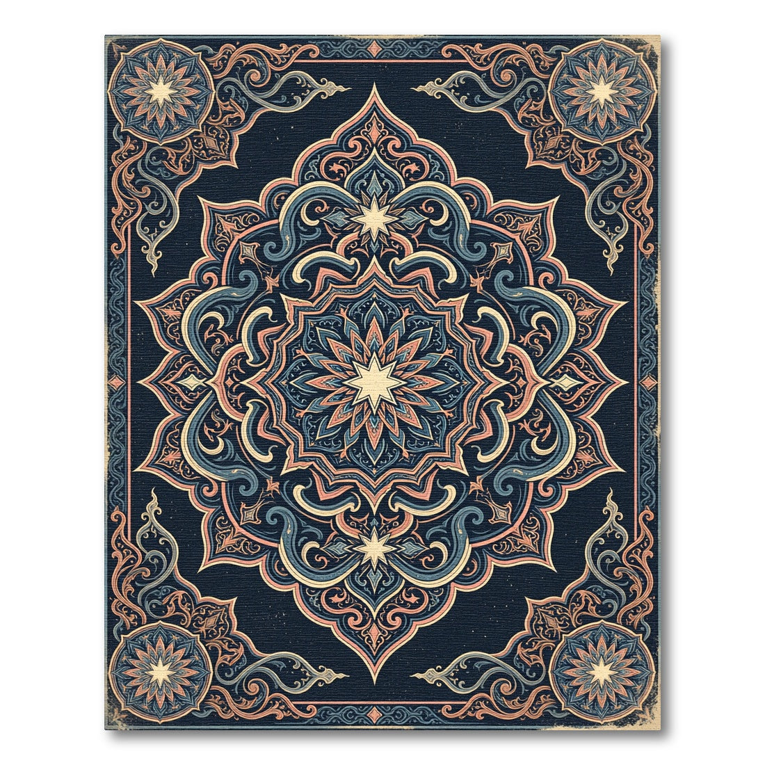Midnight Blue Floral Star Medallion Rug