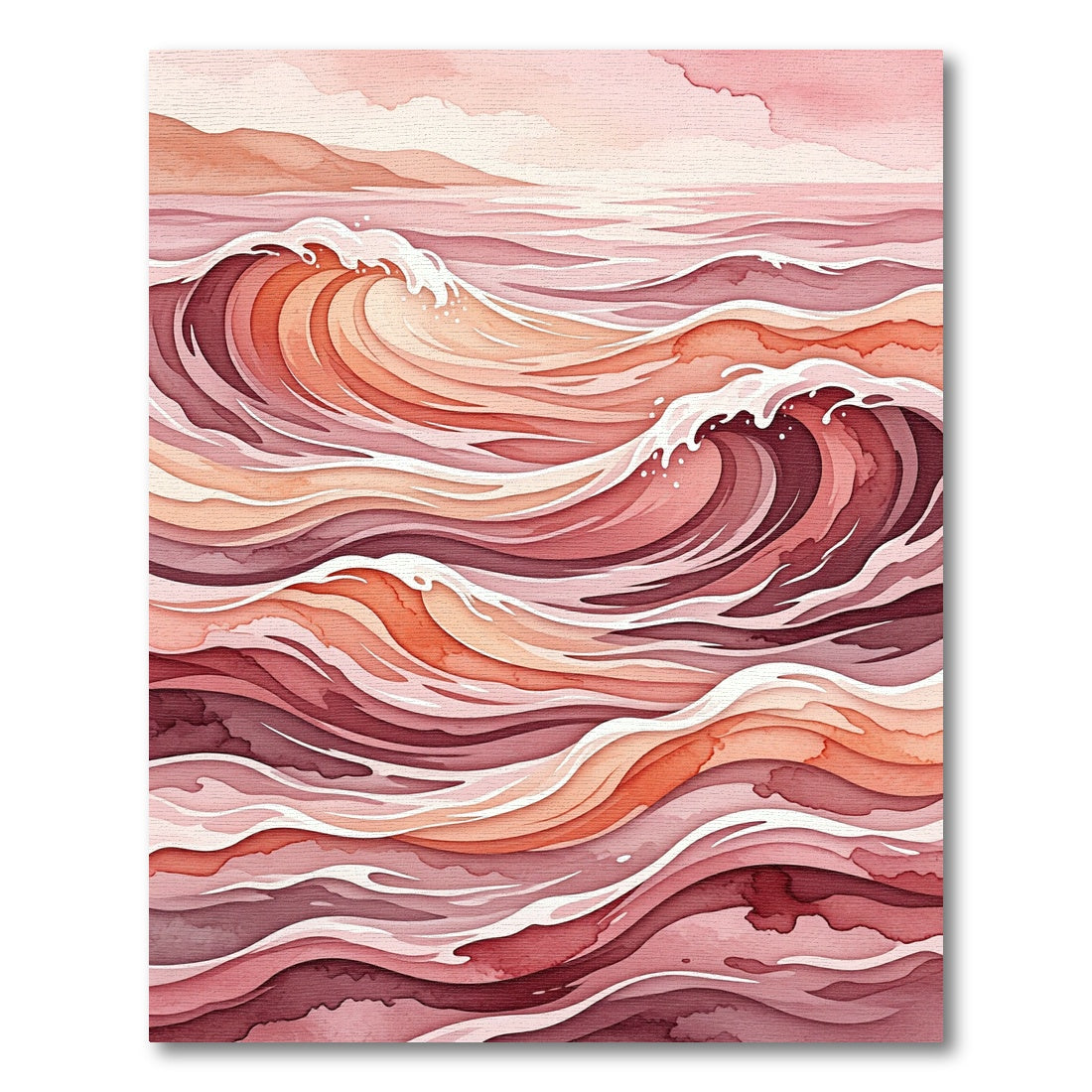 Coral Pink Watercolor Wave Composition Rug