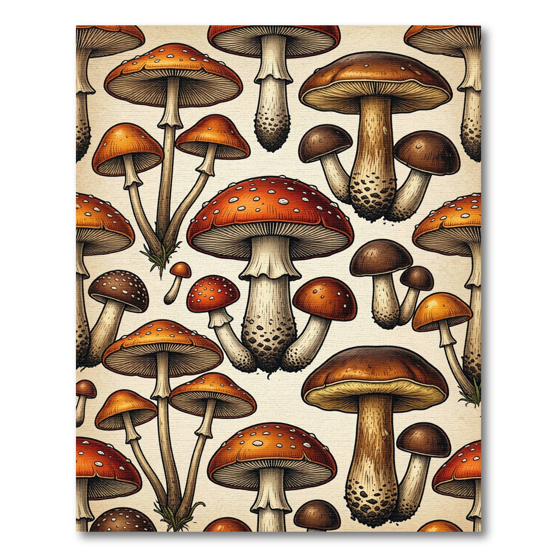 Vintage Botanical Mushroom Forest Illustration Rug
