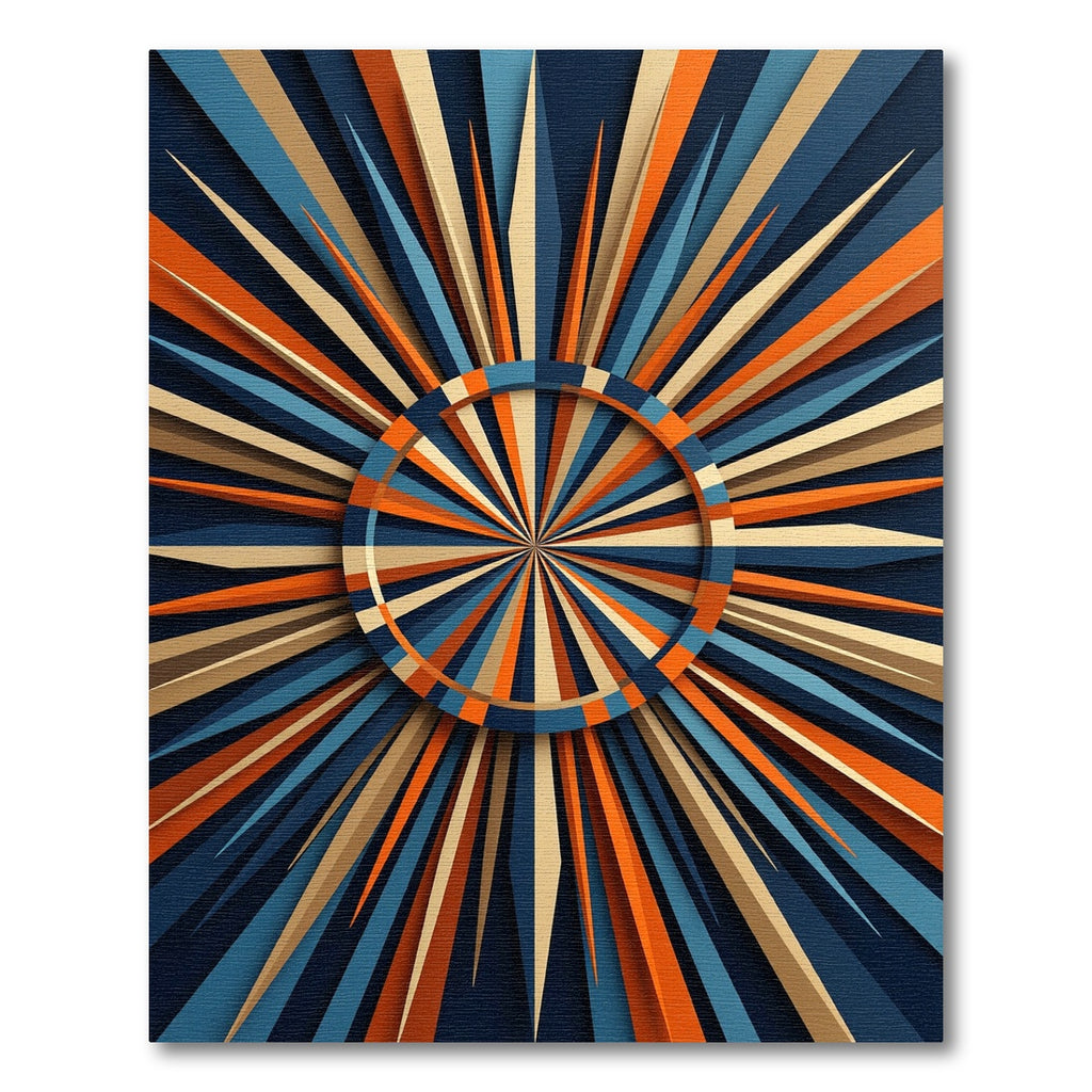 Geometric Retro Sunburst Navy Orange Rug