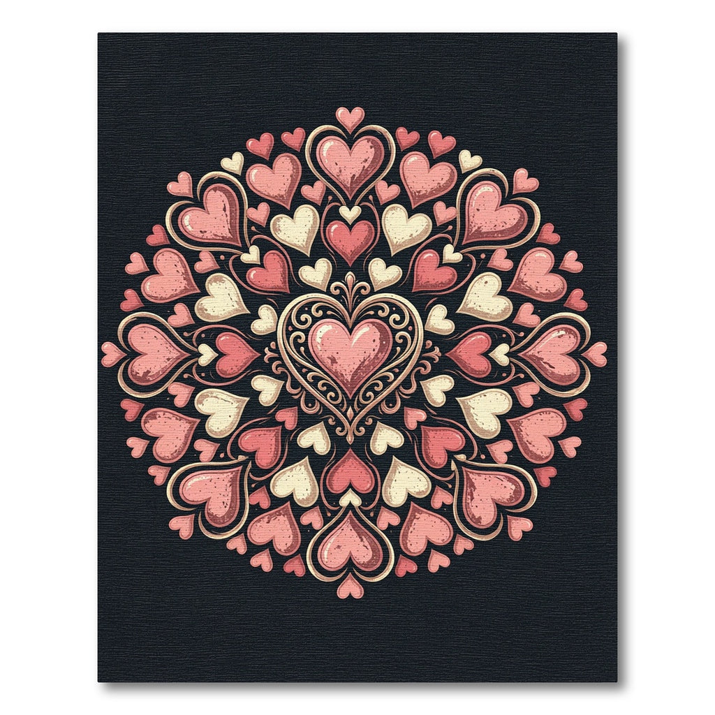 Romantic Pink Heart Mandala Illustration Rug