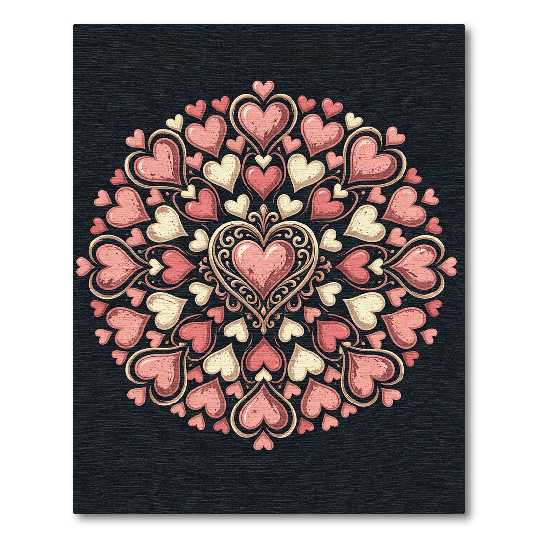 Romantic Pink Heart Mandala Illustration Rug
