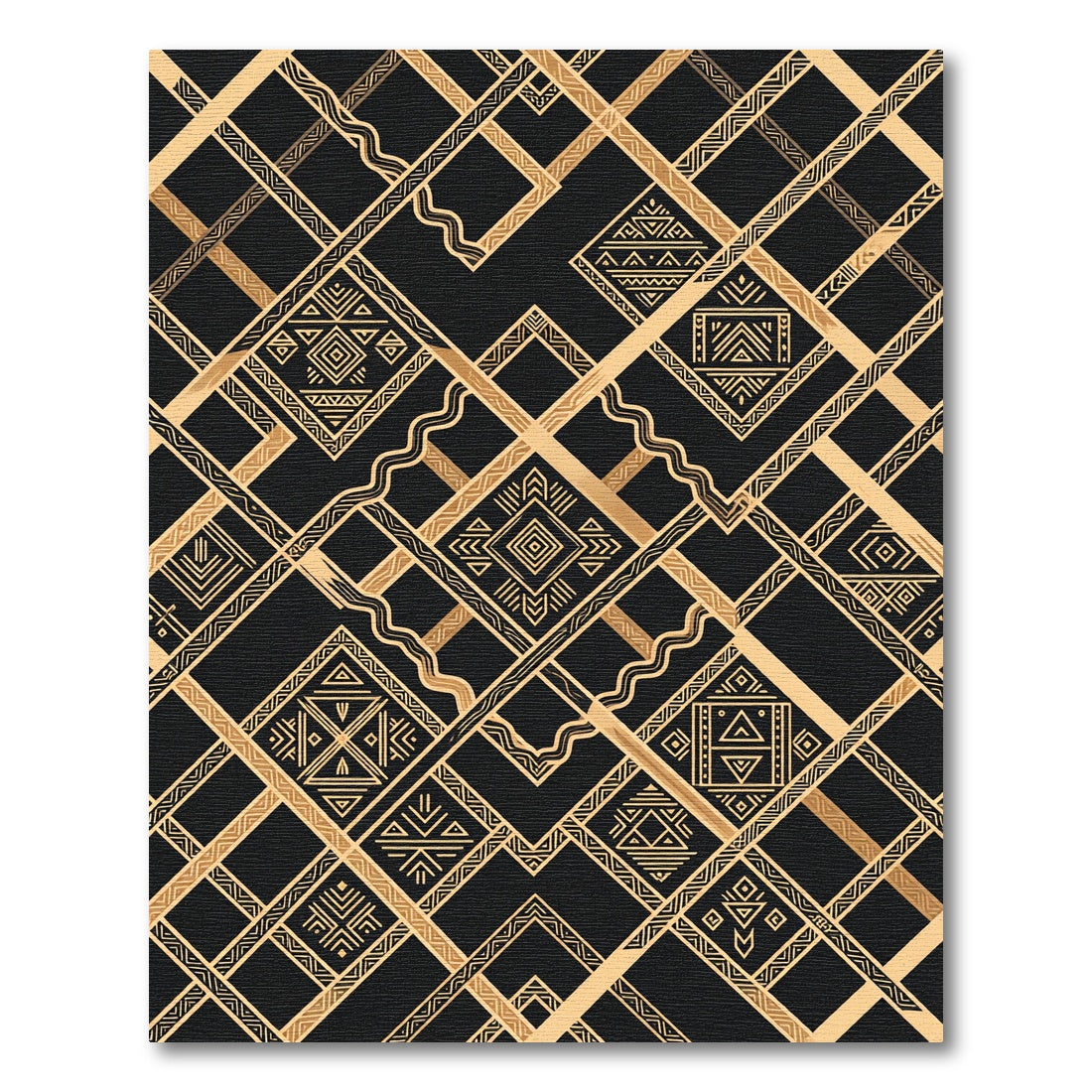 Gold Black Geometric Tribal Diamond Rug