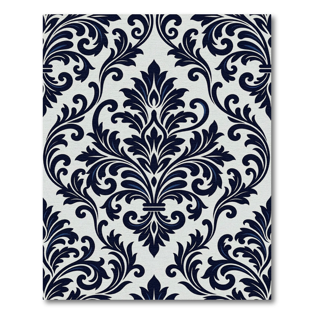 Navy Blue Damask Scroll Floral Art Rug