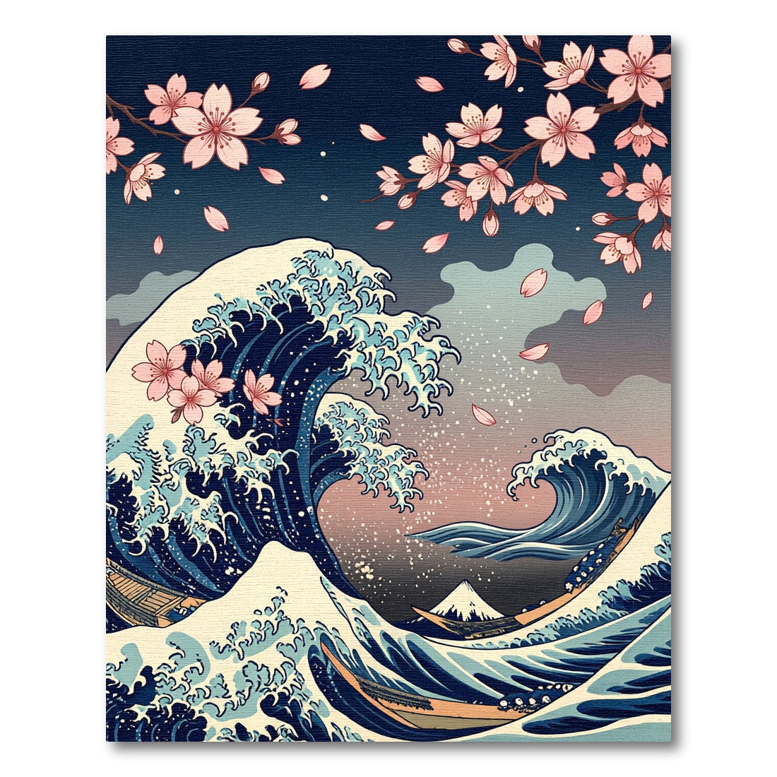Great Wave Cherry Blossom Mountain Art Rug