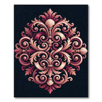 Ornate Crimson and Gold Scrollwork Arrangement Rug