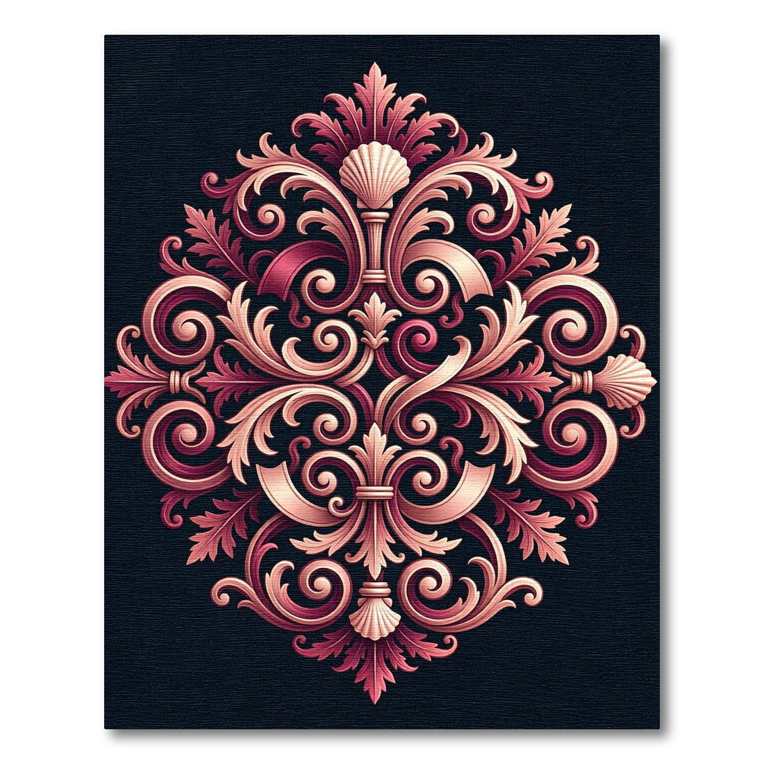 Ornate Crimson and Gold Scrollwork Arrangement Rug
