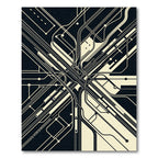 Monochrome Abstract Geometric Transit Map Rug
