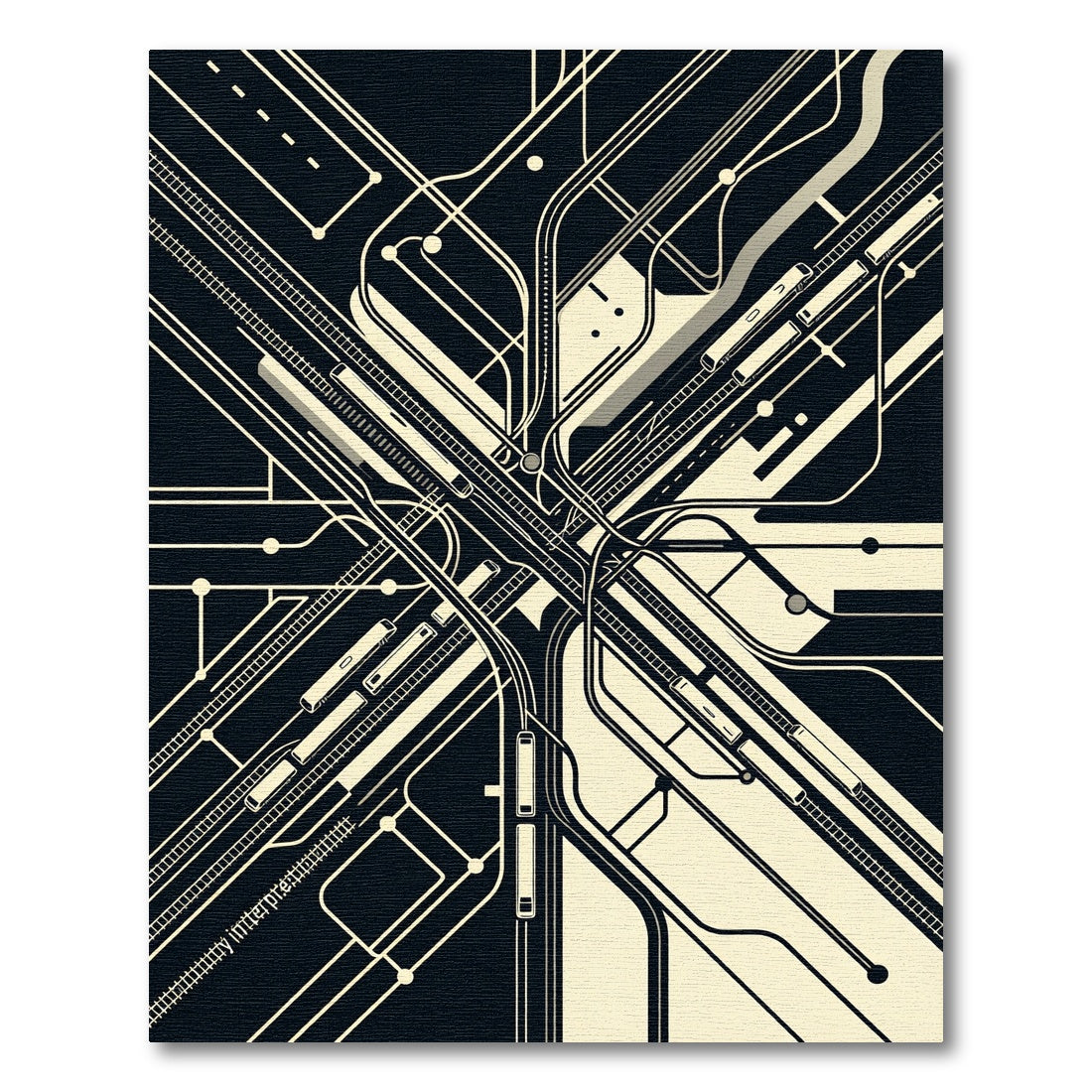 Monochrome Abstract Geometric Transit Map Rug