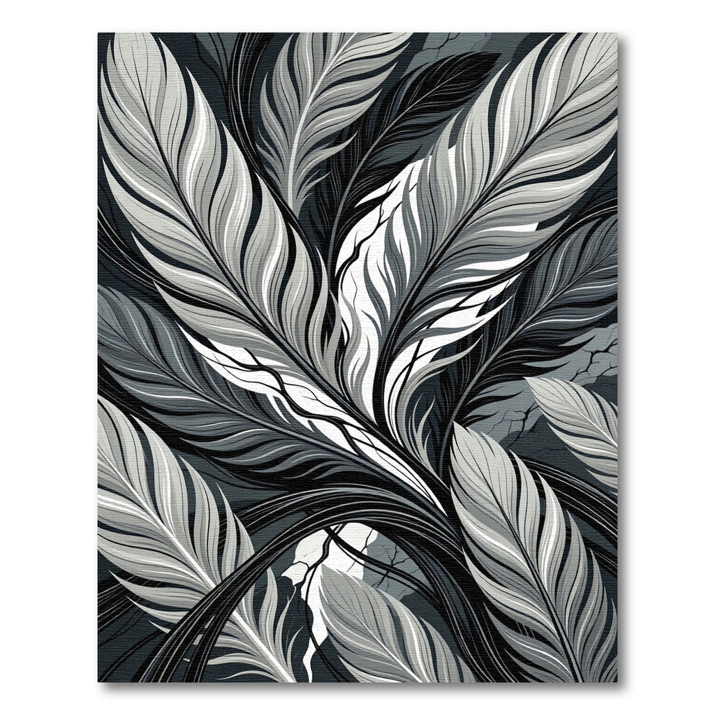 Monochrome Tropical Feather Leaf Illustration Rug