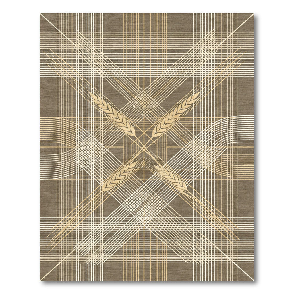 Earthy Geometric Wheat Linear Grid Rug