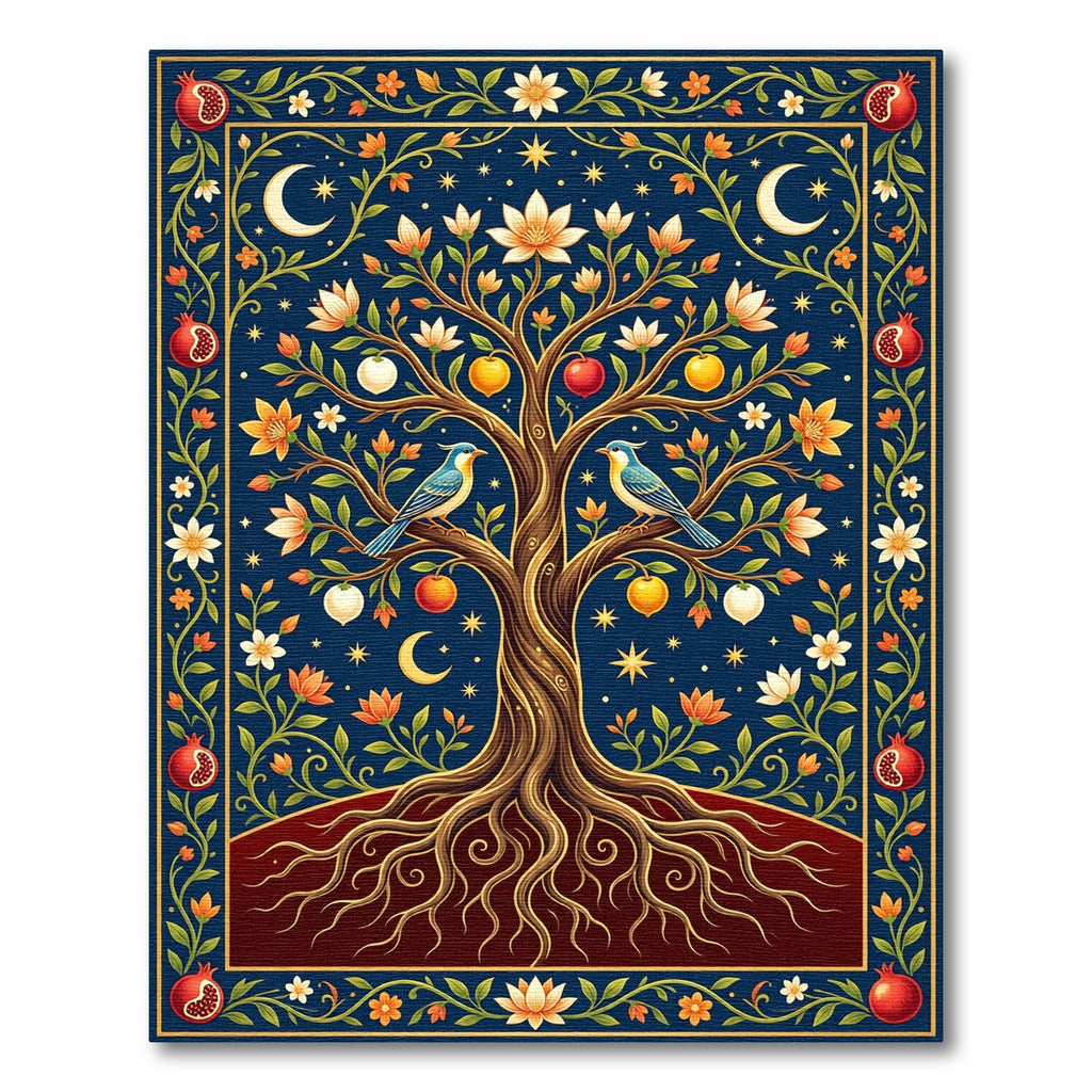 Celestial Tree of Life Birds Pomegranates Rug
