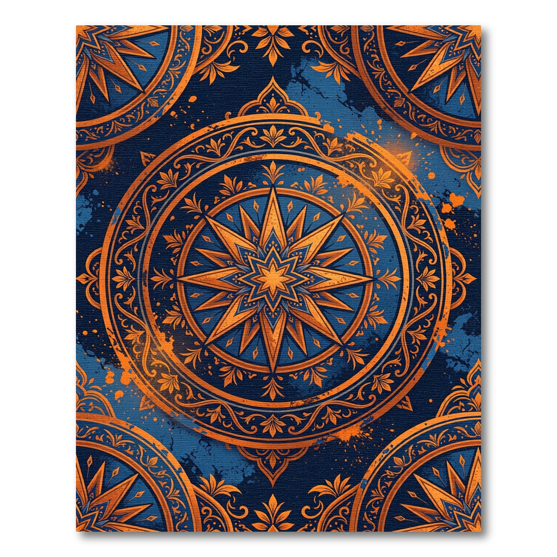 Celestial Golden Star Navy Medallion Rug