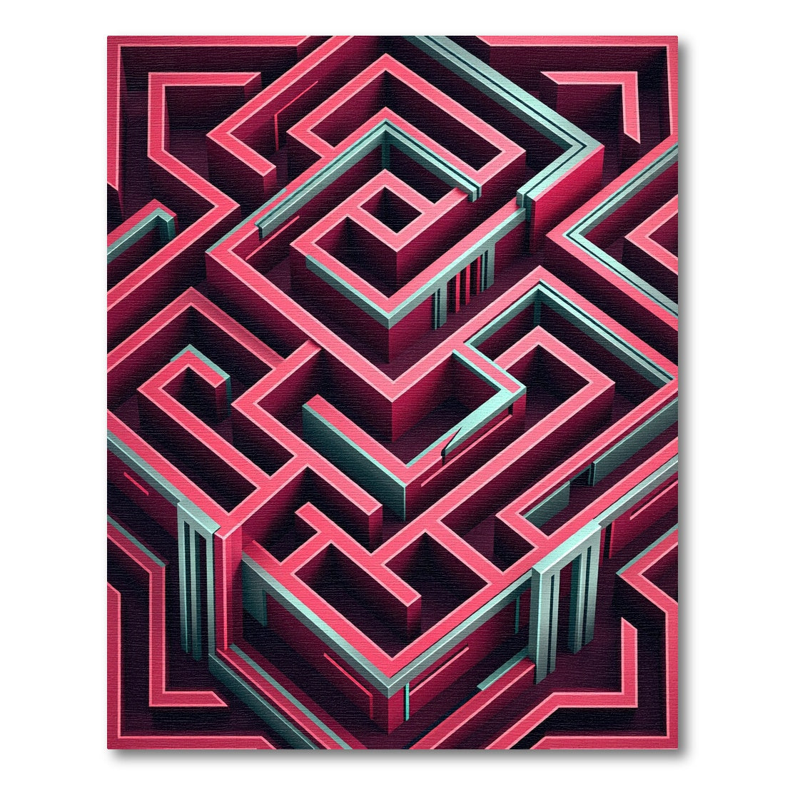 Modern Crimson Teal Geometric Labyrinth Rug