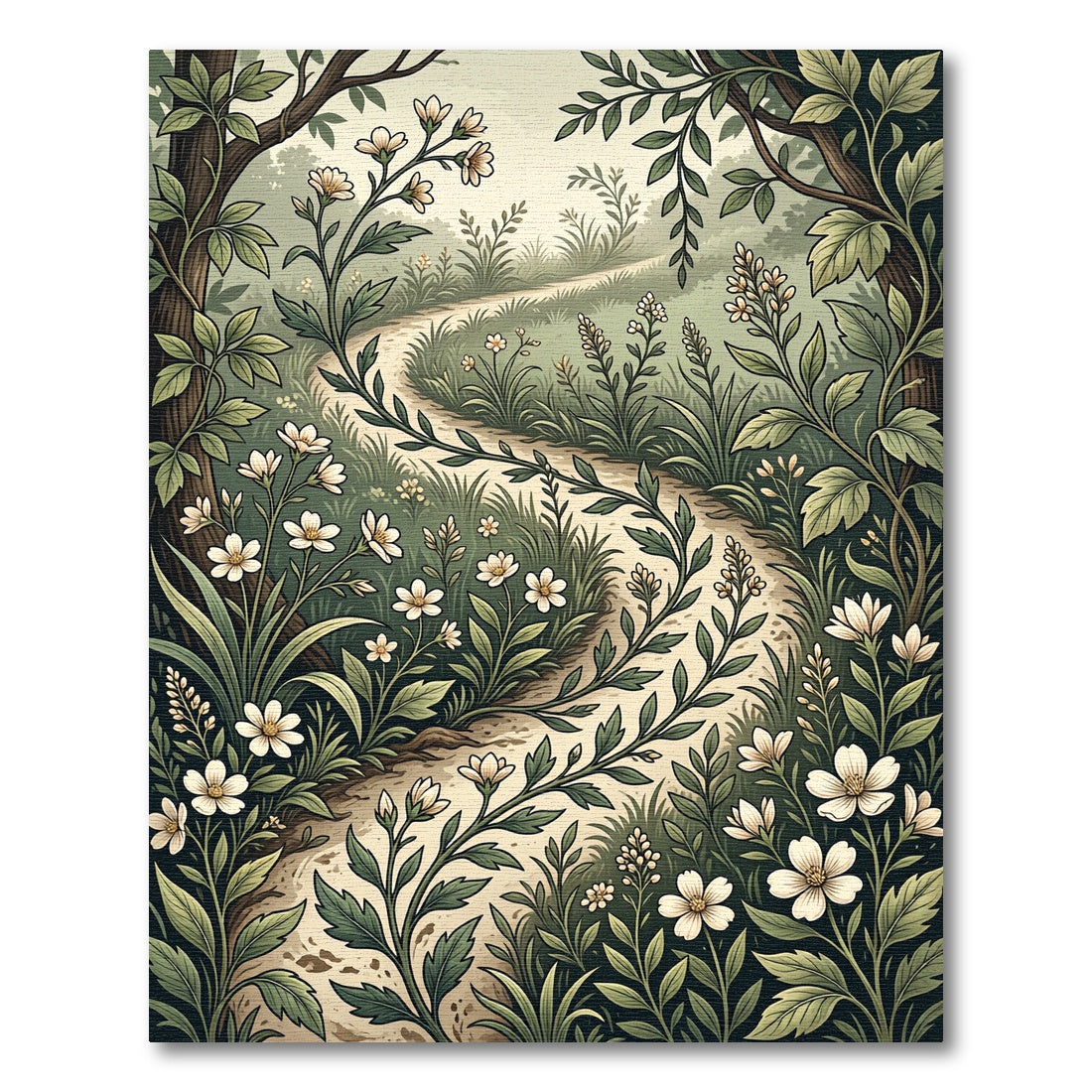 Sage Green Enchanted Woodland Path Rug