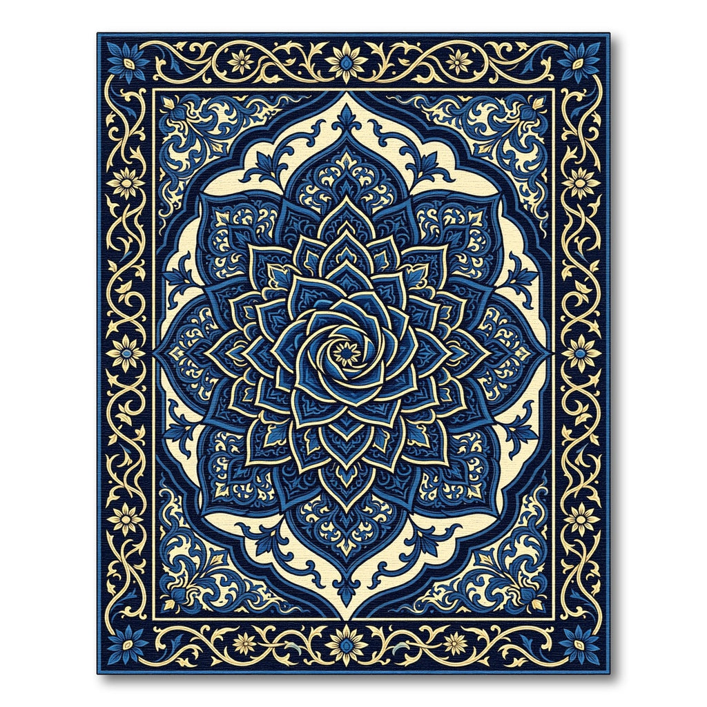 Midnight Blue Elaborate Floral Medallion Rug