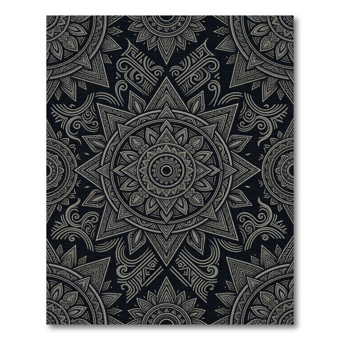 Ornate Black Silver Mandala Starburst Rug
