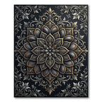 Ornate Black Golden Floral Medallion Rug