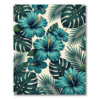 Tropical Teal Hibiscus Leaf Pattern Rug