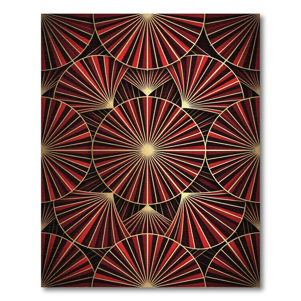 Crimson Gold Sunburst Fan Arrangement Rug