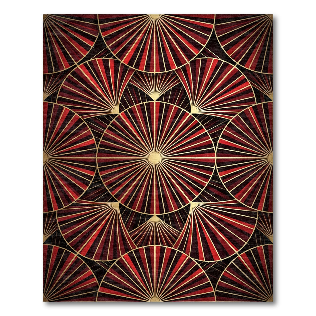 Crimson Gold Sunburst Fan Arrangement Rug