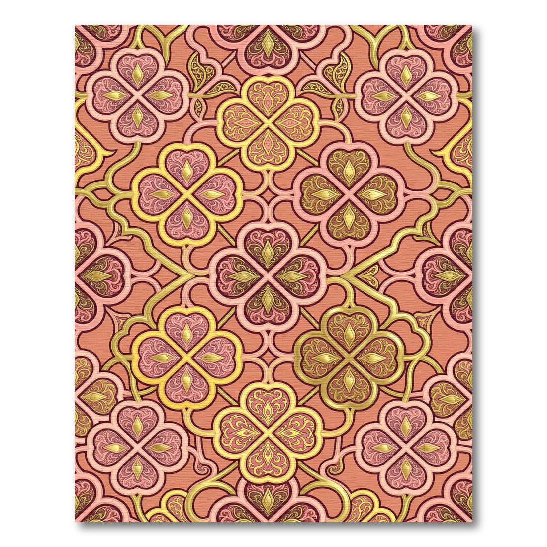 Golden Clover Damask Terracotta Trellis Rug