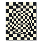 Distorted Checkerboard Black Cream Squares Rug