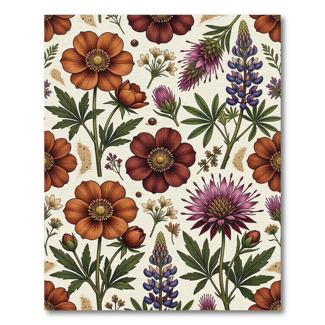 Vintage Botanical Earthy Floral Meadow Rug