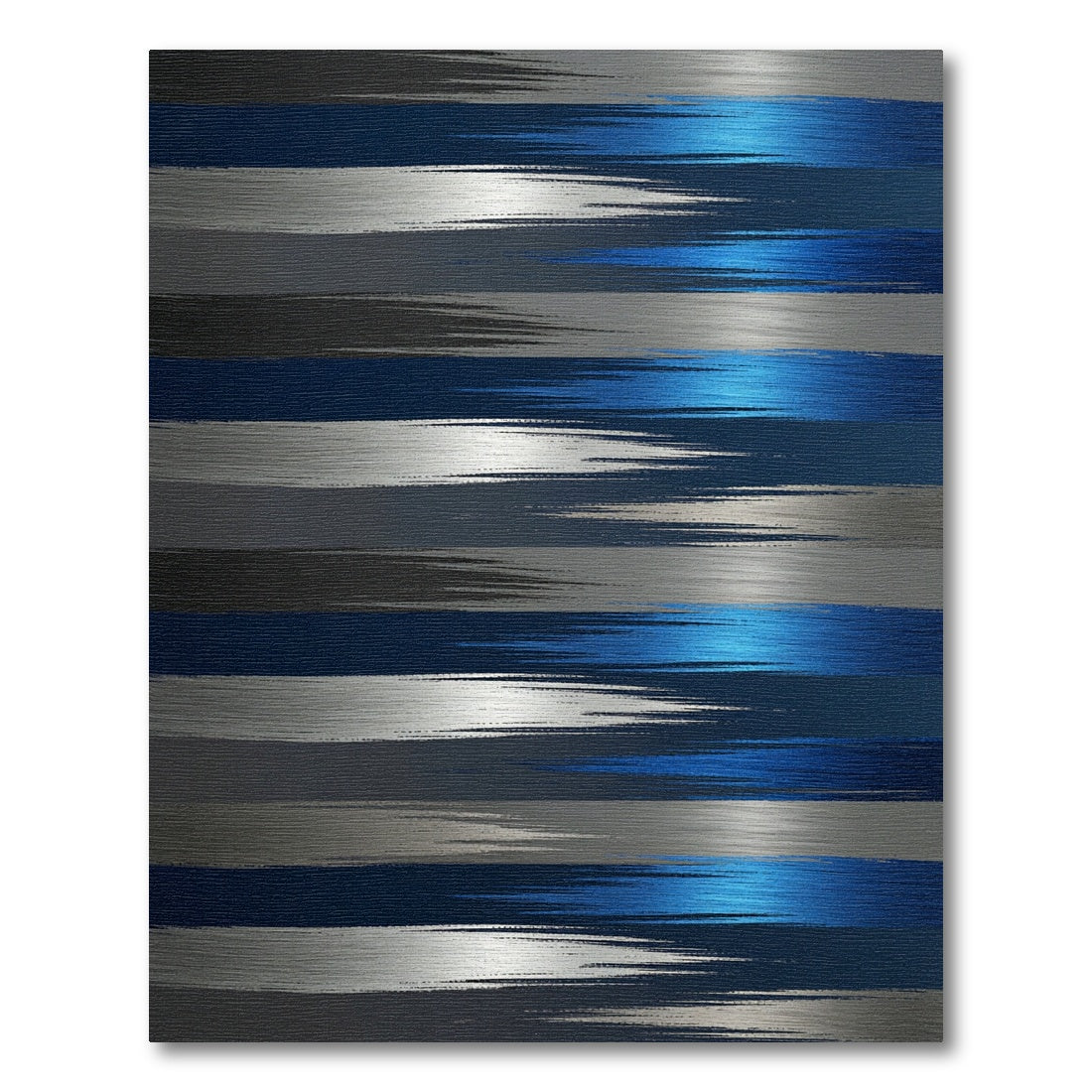 Modern Metallic Blue and Silver Horizontal Brushstroke Rug