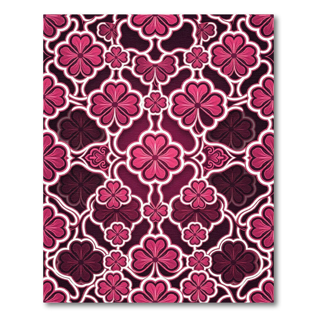 Magenta Floral Clover Geometric Trellis Rug