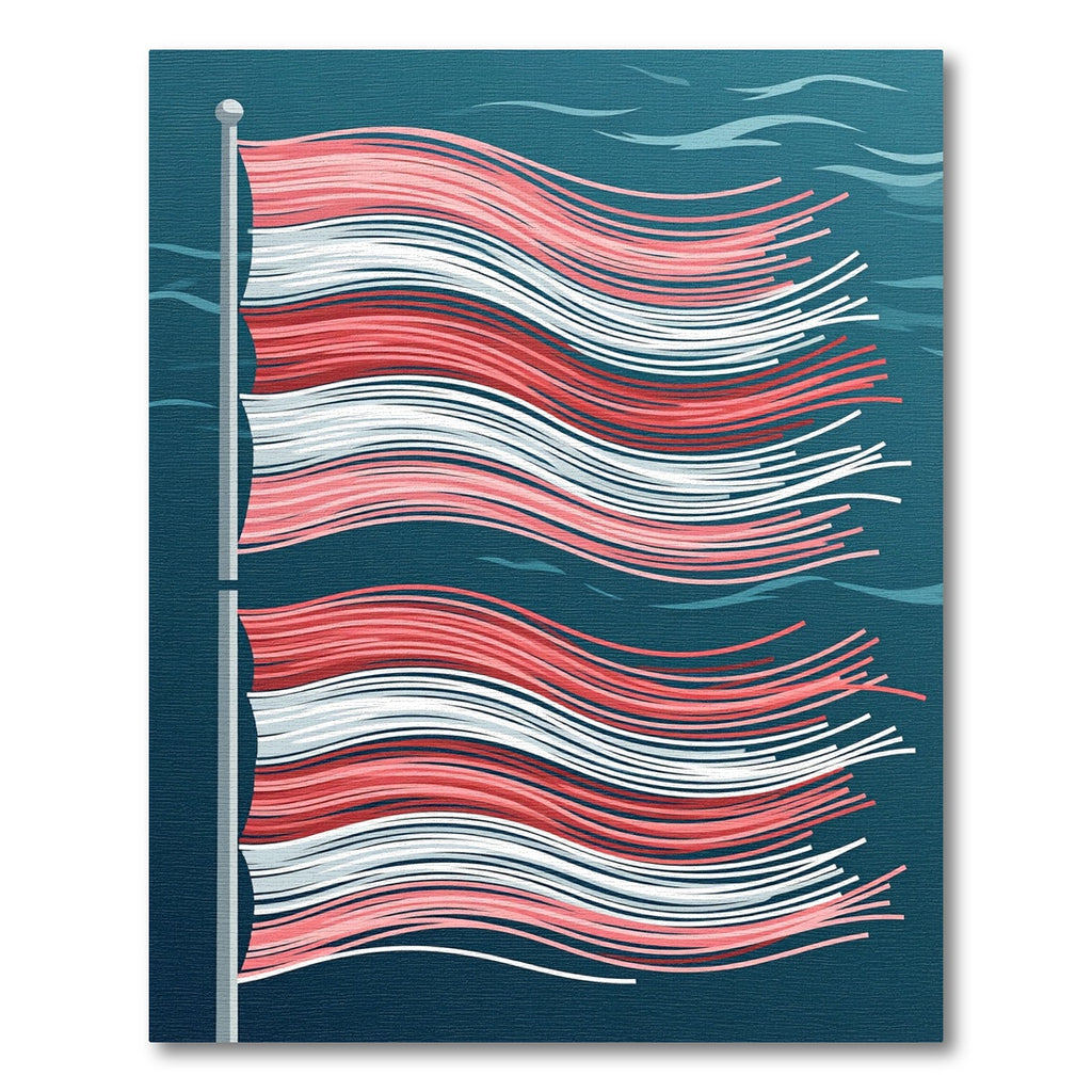 Waving Coral Red White Stripe Rug