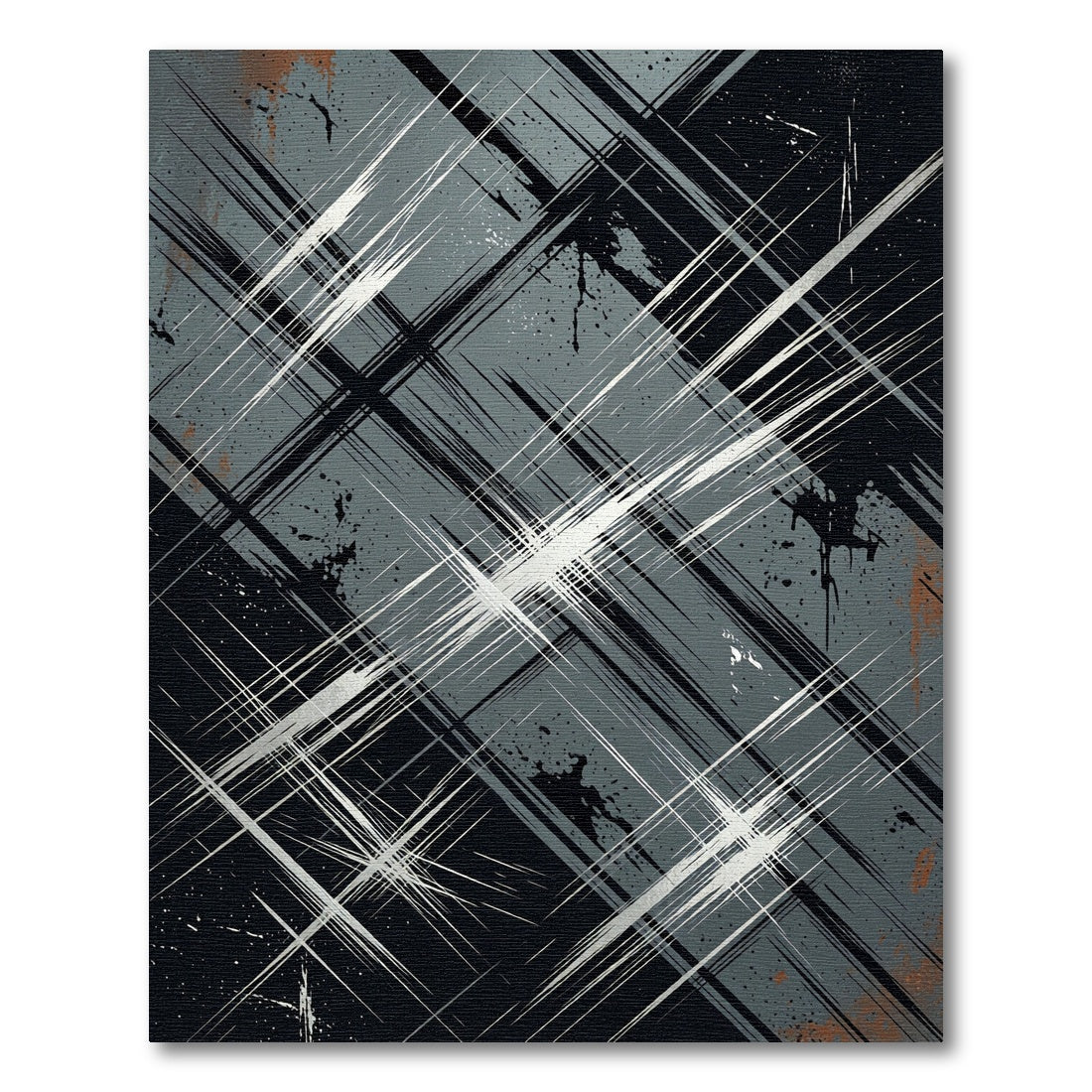 Modern Charcoal Abstract Crosshatch Art Rug