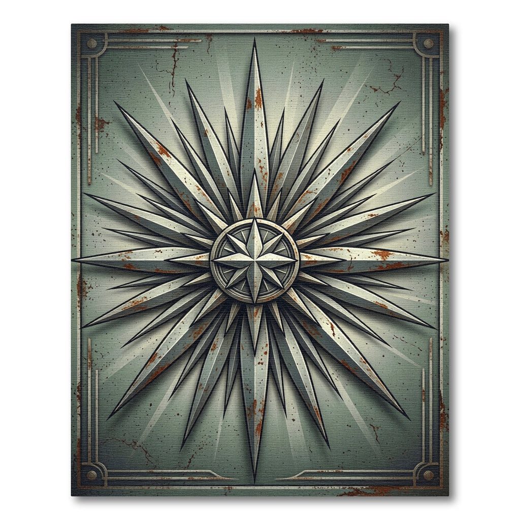 Distressed Silver Sunburst Star Rug