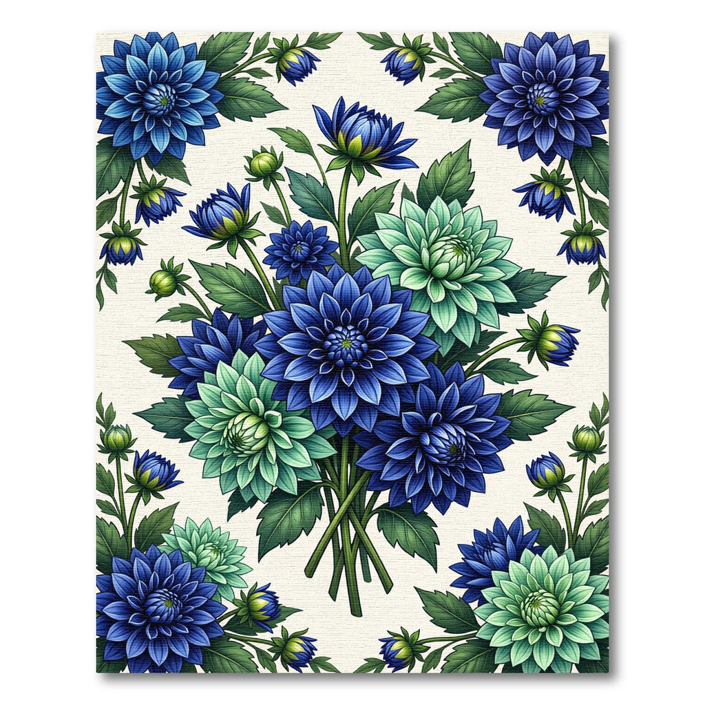 Blue and Mint Dhalia Floral Arrangement Rug