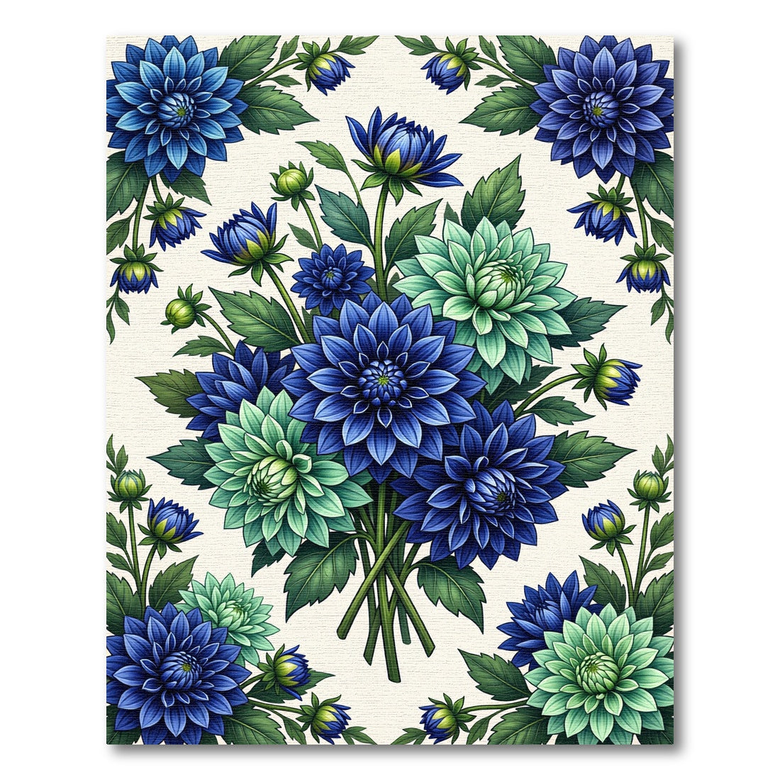 Blue and Mint Dhalia Floral Arrangement Rug