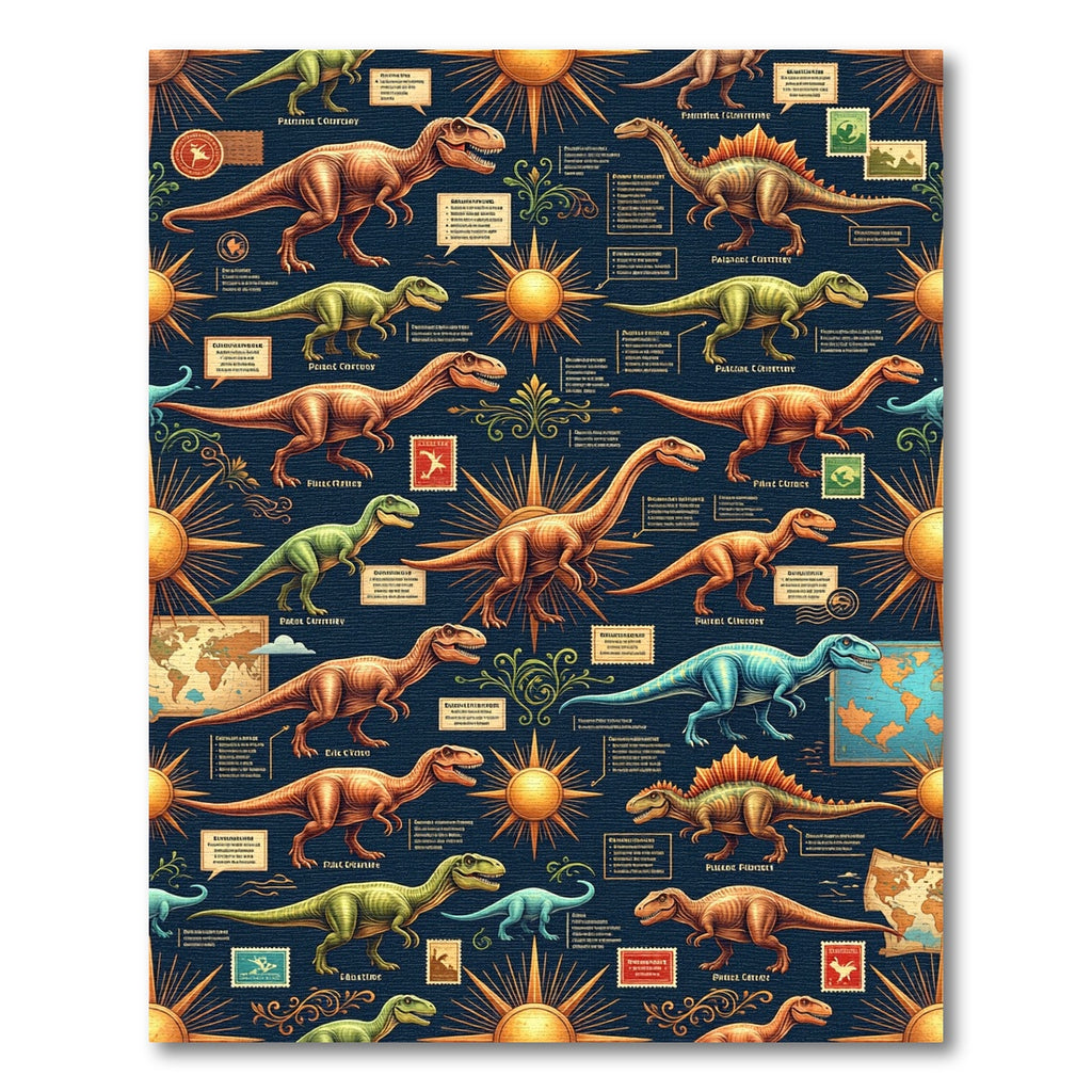 Vintage Navy Dinosaur Map Chronicle Rug