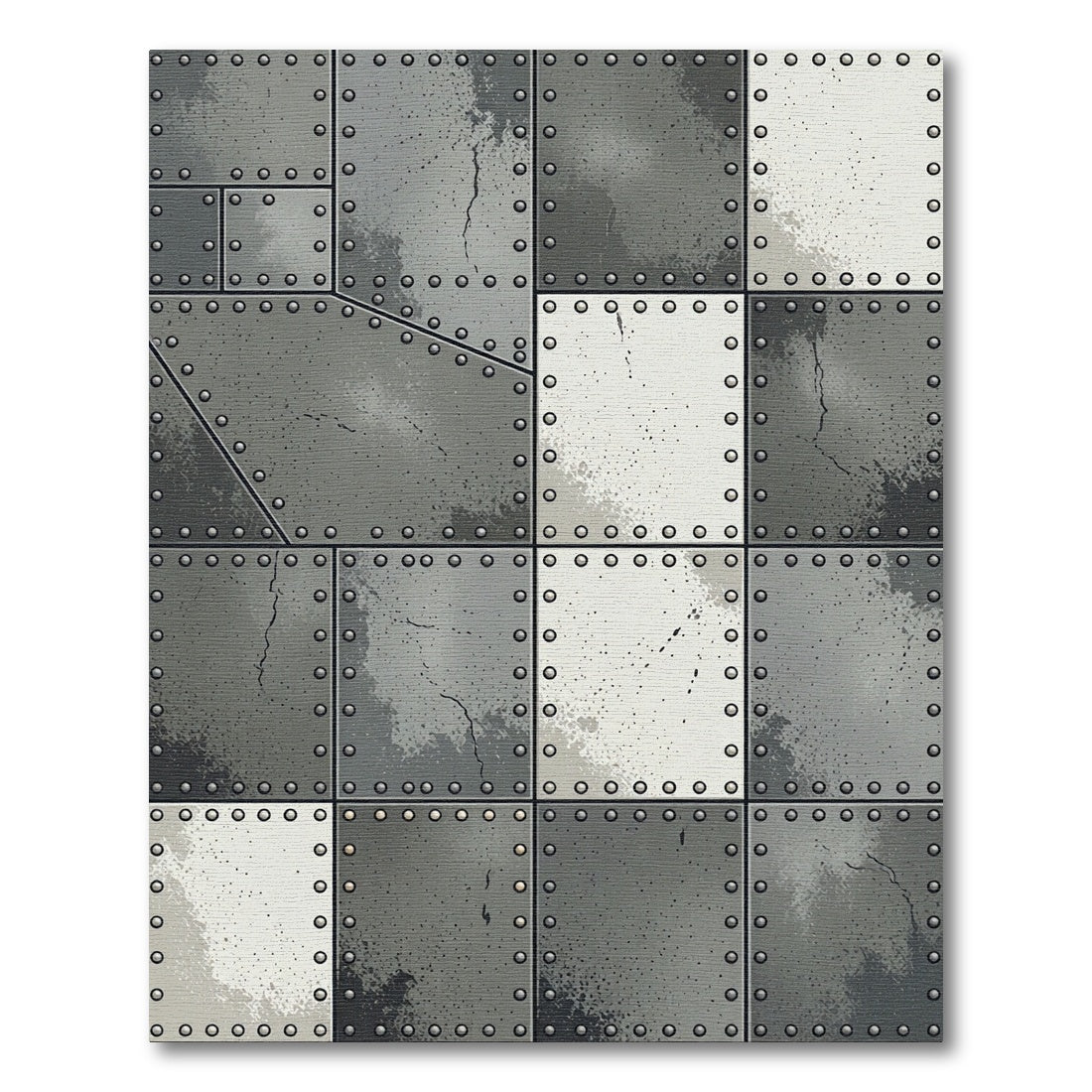 Industrial Gray Riveted Steel Plate Rug