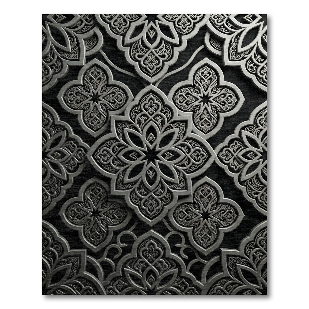 Intricate Silver Arabesque Floral Pattern Rug